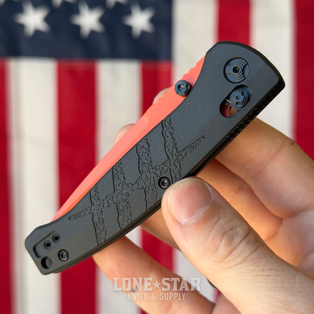 Hogue Mysto Manual Folder – 3.4" Orange Cerakote MagnaCut, Black Diamond Richlite, ABLE Lock – Made in USA (24414)