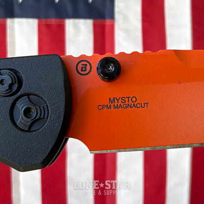 Hogue Mysto Manual Folder – 3.4" Orange Cerakote MagnaCut, Black Diamond Richlite, ABLE Lock – Made in USA (24414)