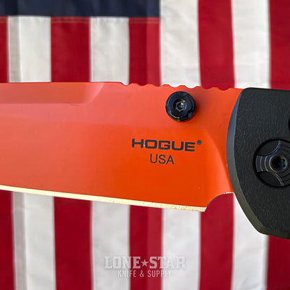 Hogue Mysto Manual Folder – 3.4" Orange Cerakote MagnaCut, Black Diamond Richlite, ABLE Lock – Made in USA (24414)
