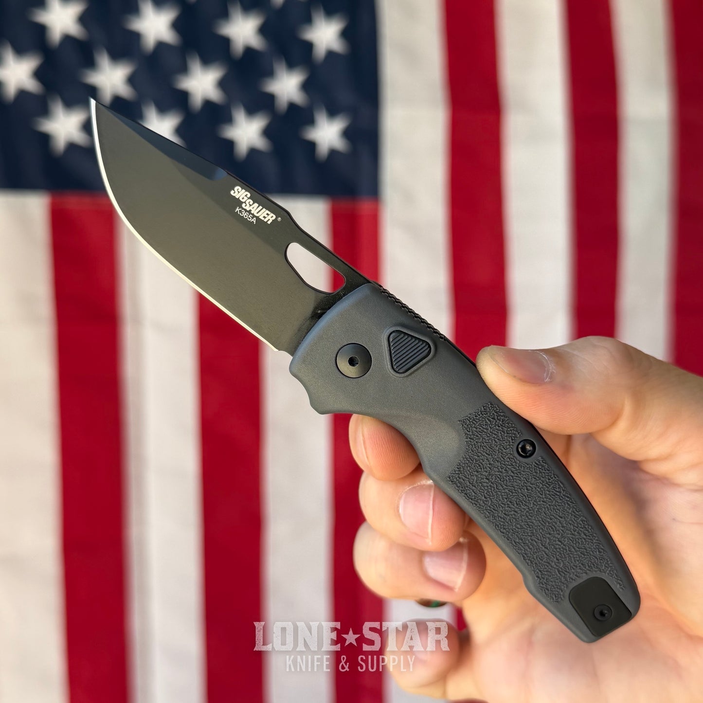 Hogue SIG K365A Auto Knife – 2.75” MagnaCut Blade, Grey Polymer Handle, Button Lock – Made in USA (16332)