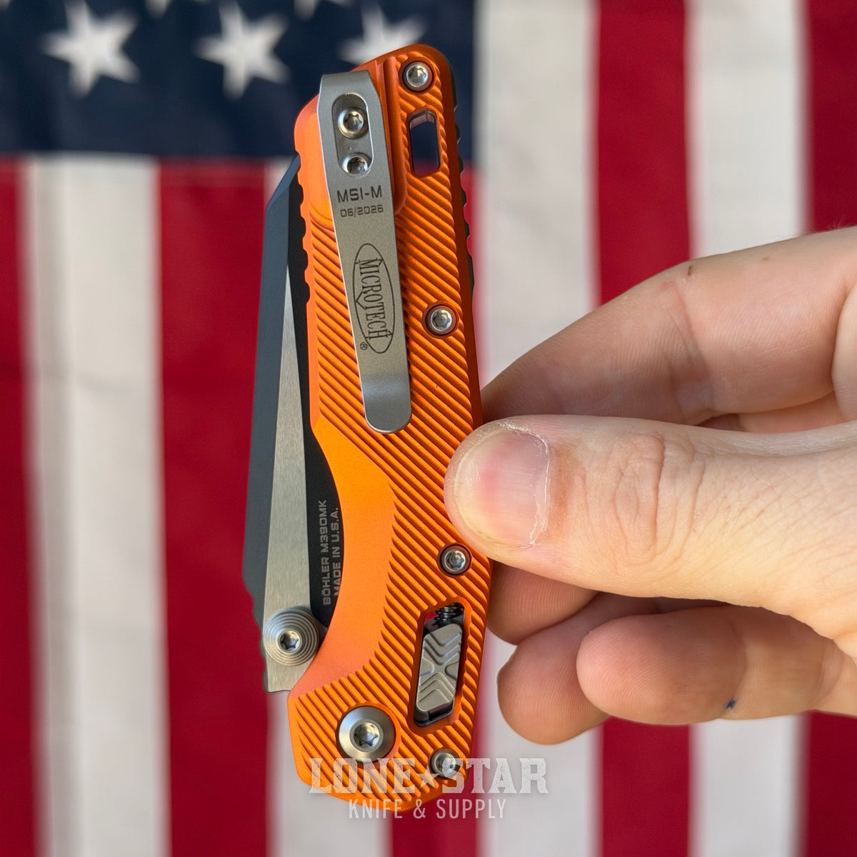 Microtech MSI Mini Ram-Lok Knife – 3.25" M390MK Blade, Two-Tone, Orange Fluted Aluminum – Made in USA (210M-1FLOR)
