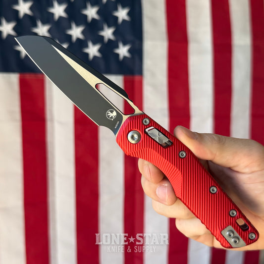 Microtech MSI Ram-Lok Knife – 3.75" M390MK Blade, Two-Tone, Red Fluted Aluminum – Made in USA (210-1FLRD)