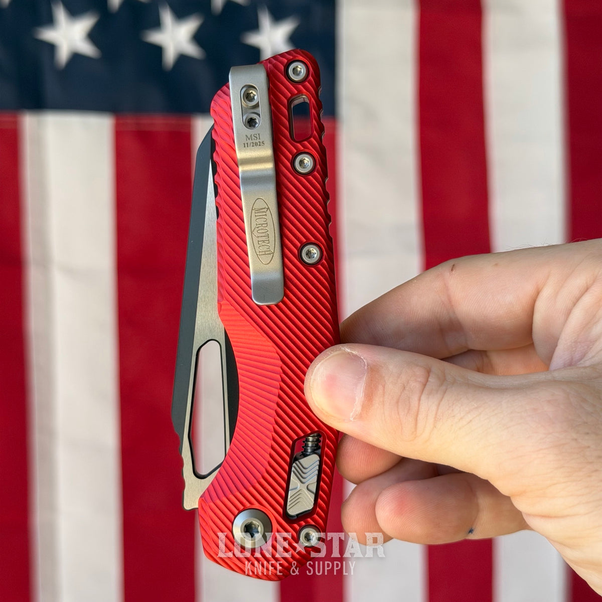 Microtech MSI Ram-Lok Knife – 3.75" M390MK Blade, Two-Tone, Red Fluted Aluminum – Made in USA (210-1FLRD)