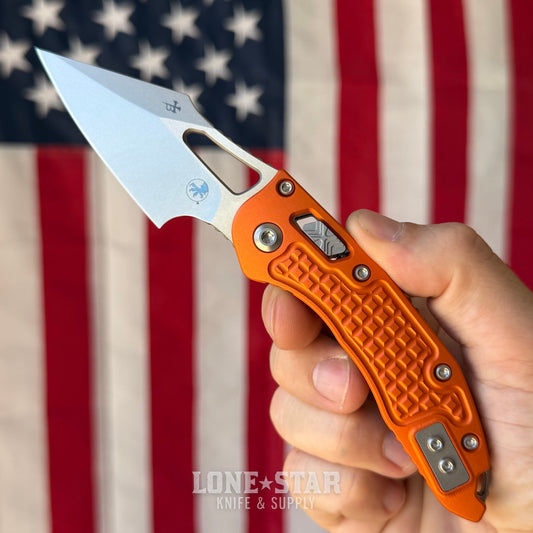 Microtech M-Stitch Ram-Lok Knife – 3" M390MK Blade, Stonewash, Orange Frag Aluminum – Made in USA (169MRL-10FROR)