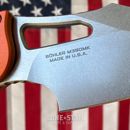 Microtech M-Stitch Ram-Lok Knife – 3" M390MK Blade, Stonewash, Orange Frag Aluminum – Made in USA (169MRL-10FROR)