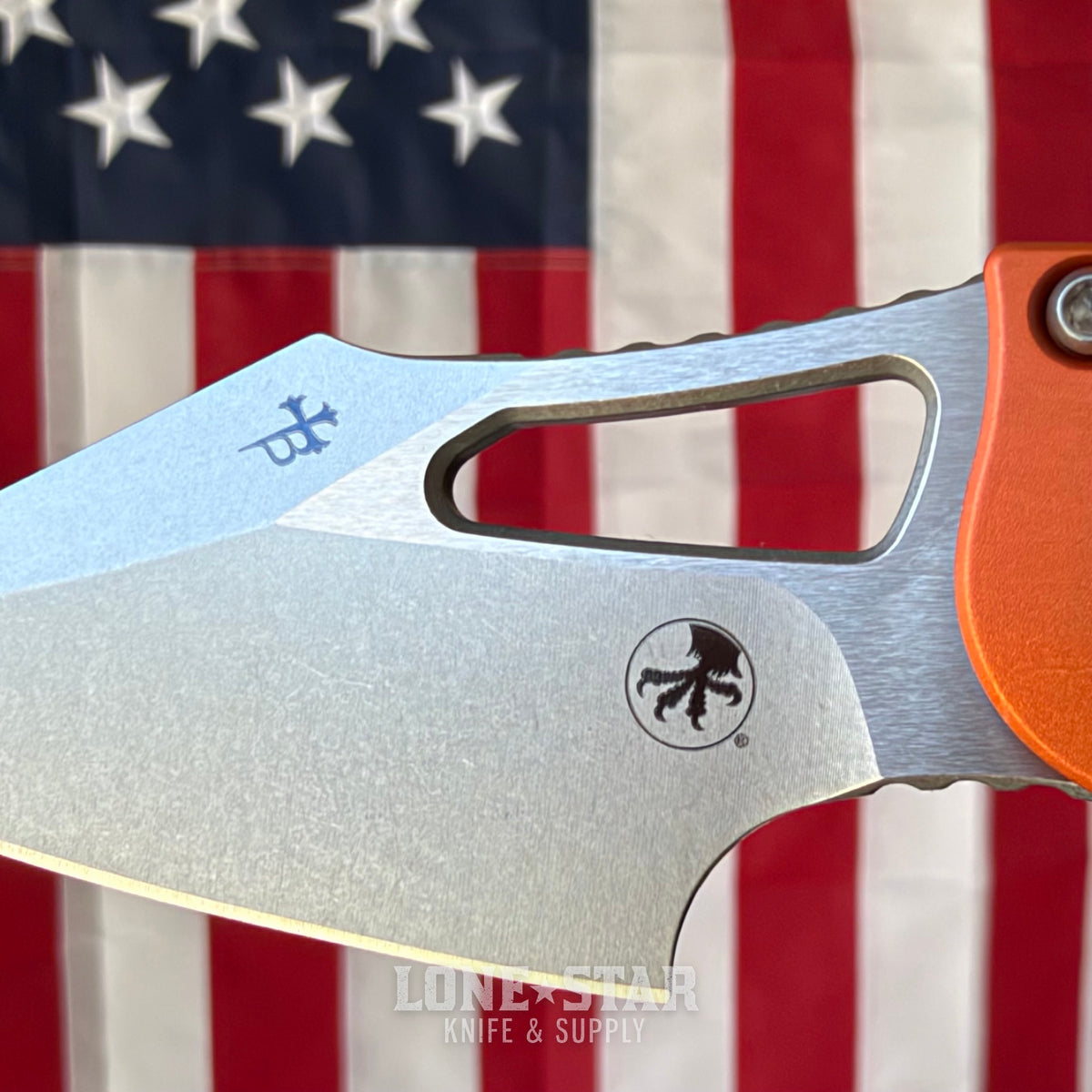 Microtech M-Stitch Ram-Lok Knife – 3" M390MK Blade, Stonewash, Orange Frag Aluminum – Made in USA (169MRL-10FROR)