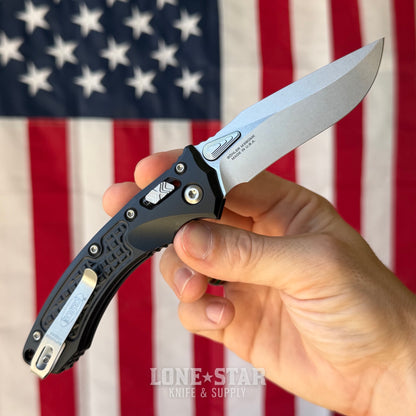 Microtech Amphibian Mini Ram-Lok Knife – 3.25" M390MK Blade, Black Frag Aluminum, Stonewash – Made in USA (137MRL-10FR)