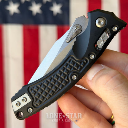 Microtech Amphibian Mini Ram-Lok Knife – 3.25" M390MK Blade, Black Frag Aluminum, Stonewash – Made in USA (137MRL-10FR)