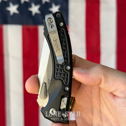 Microtech Amphibian Mini Ram-Lok Knife – 3.25" M390MK Blade, Black Frag Aluminum, Stonewash – Made in USA (137MRL-10FR)