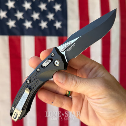 Microtech Amphibian Mini Ram-Lok Knife – 3.38" M390 Blade, Two-Tone, Black Frag Aluminum – Made in USA (137MRL-1FR)