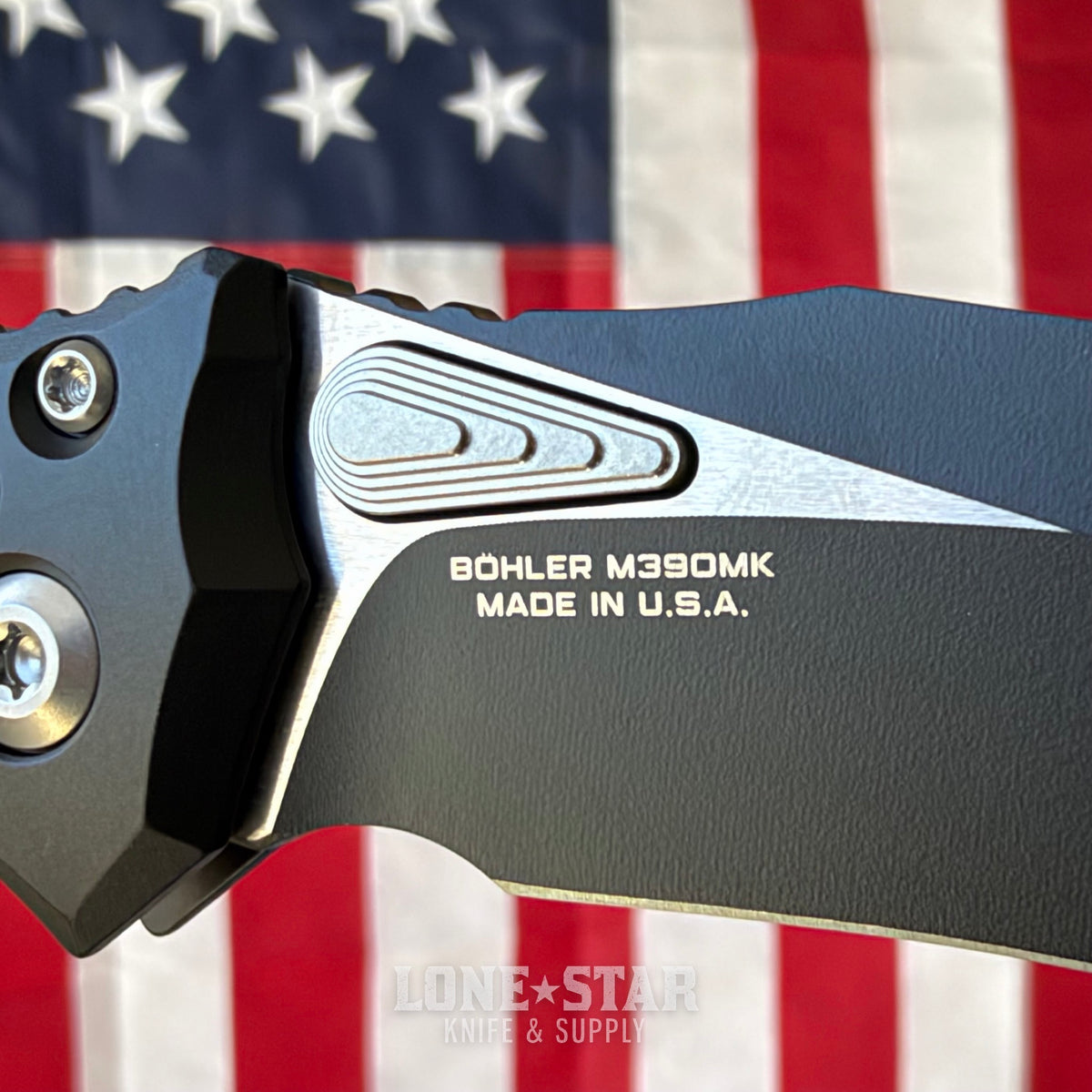 Microtech Amphibian Mini Ram-Lok Knife – 3.38" M390 Blade, Two-Tone, Black Frag Aluminum – Made in USA (137MRL-1FR)