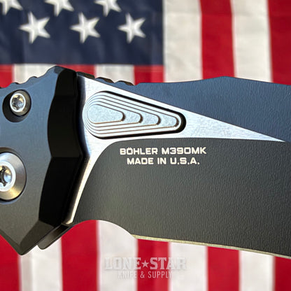 Microtech Amphibian Mini Ram-Lok Knife – 3.38" M390 Blade, Two-Tone, Black Frag Aluminum – Made in USA (137MRL-1FR)