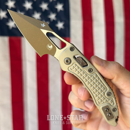 Microtech M-Stitch Ram-Lok Knife, 3" Blade, Champagne, Made in USA (169MRL-1FRCG-C19Z23)
