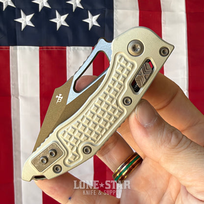 Microtech M-Stitch Ram-Lok Knife, 3" Blade, Champagne, Made in USA (169MRL-1FRCG-C19Z23)