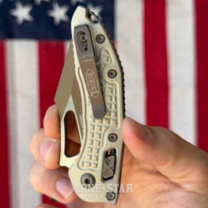 Microtech M-Stitch Ram-Lok Knife, 3" Blade, Champagne, Made in USA (169MRL-1FRCG-C19Z23)