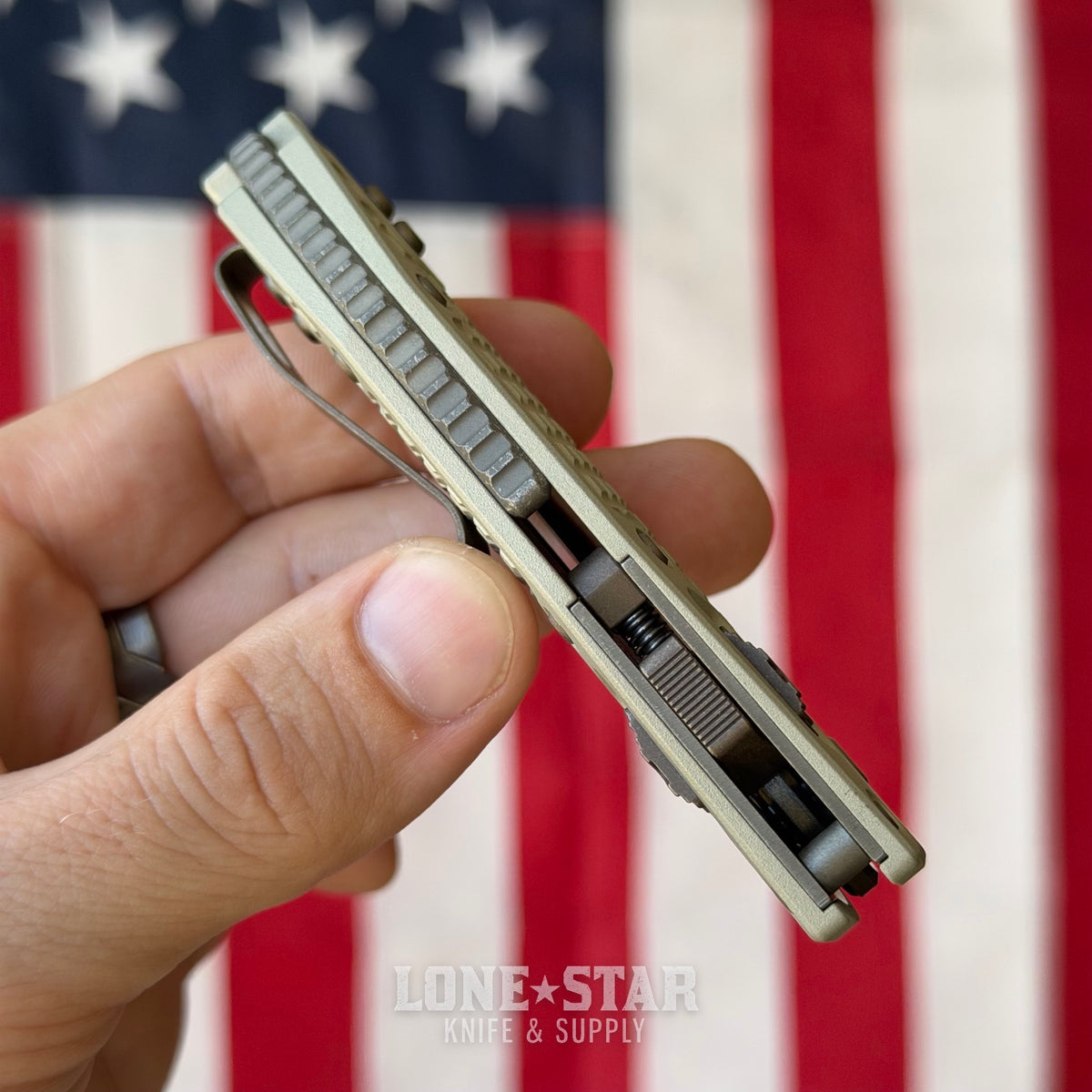 Microtech M-Stitch Ram-Lok Knife, 3" Blade, Champagne, Made in USA (169MRL-1FRCG-C19Z23)