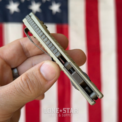 Microtech M-Stitch Ram-Lok Knife, 3" Blade, Champagne, Made in USA (169MRL-1FRCG-C19Z23)