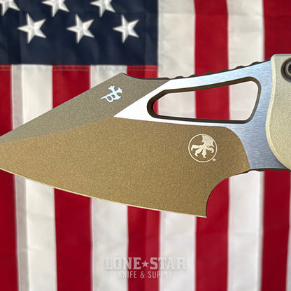 Microtech M-Stitch Ram-Lok Knife, 3" Blade, Champagne, Made in USA (169MRL-1FRCG-C19Z23)