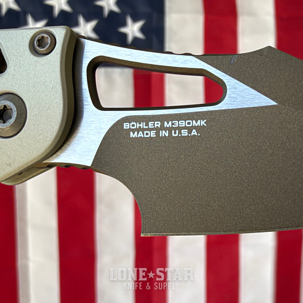 Microtech M-Stitch Ram-Lok Knife, 3" Blade, Champagne, Made in USA (169MRL-1FRCG-C19Z23)