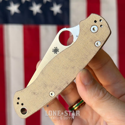 Spyderco Para Military 2 (PM2) Knife, 3.4" Satin CPM CruWear, Brown Micarta, Made in USA (SC81MPCW2)