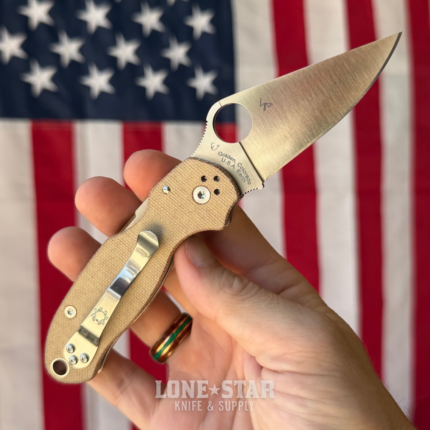 Spyderco Para 3 Knife, 2.95" Satin CPM CruWear, Natural Canvas Micarta, Compression Lock, Made in USA (SC223MPCW)