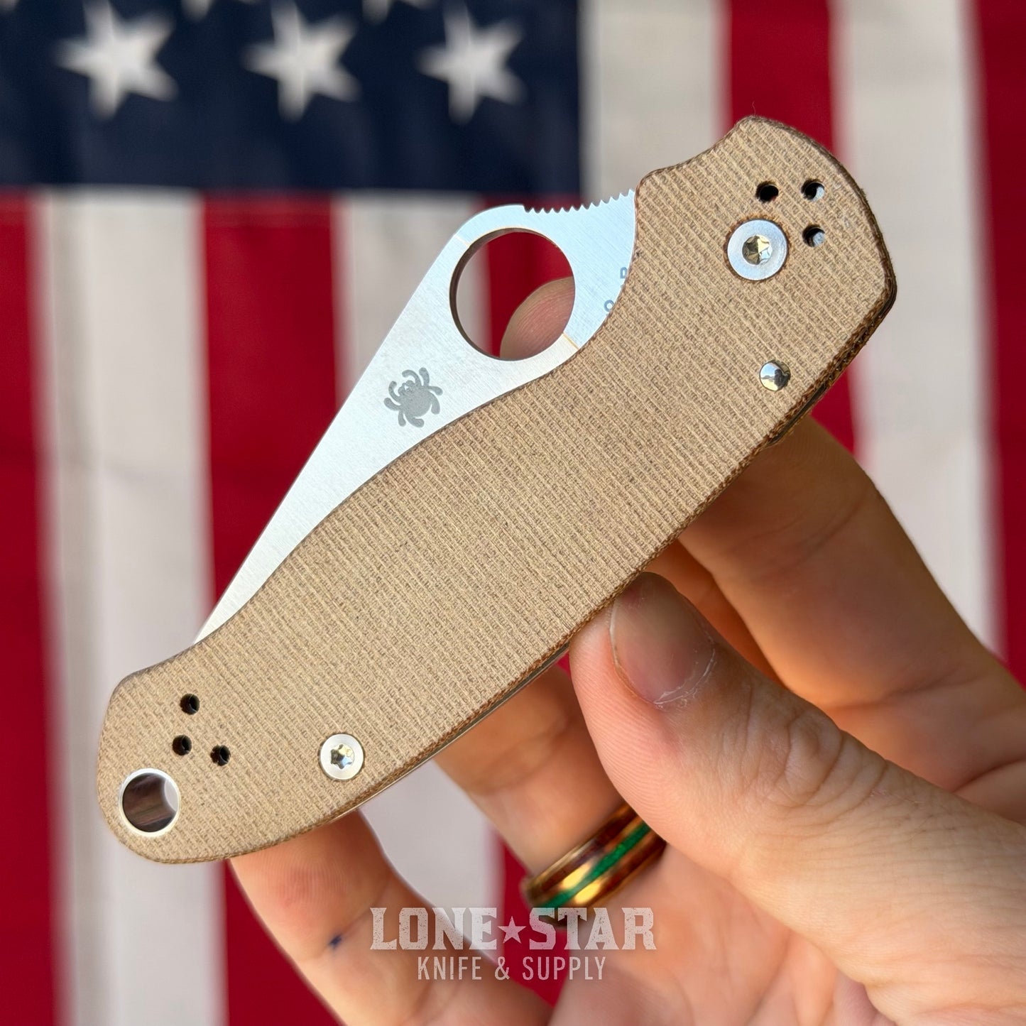 Spyderco Para 3 Knife, 2.95" Satin CPM CruWear, Natural Canvas Micarta, Compression Lock, Made in USA (SC223MPCW)