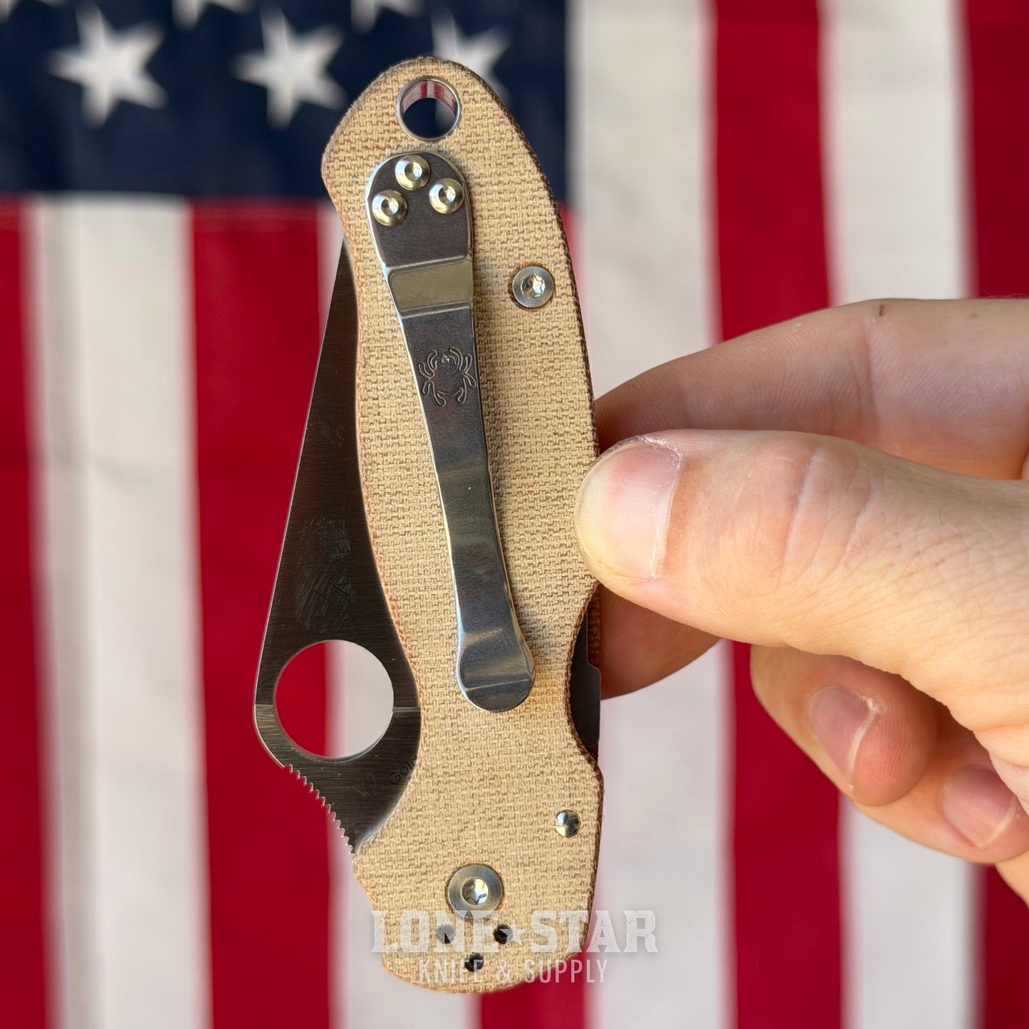 Spyderco Para 3 Knife, 2.95" Satin CPM CruWear, Natural Canvas Micarta, Compression Lock, Made in USA (SC223MPCW)