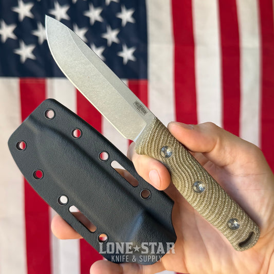 Hellbender Mudpup 4, 3.75" CPM-MagnaCut Drop Point, OD Green Canvas Micarta, Kydex Sheath, Made in USA