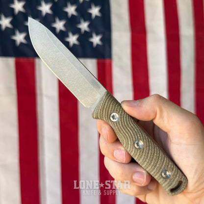Hellbender Mudpup 4, 3.75" CPM-MagnaCut Drop Point, OD Green Canvas Micarta, Kydex Sheath, Made in USA
