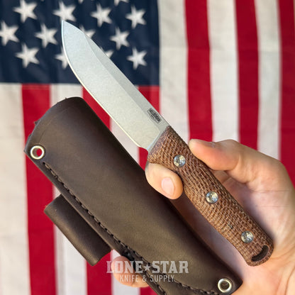 Hellbender Mudpup 4, 3.75" CPM-MagnaCut Drop Point, Burlap Micarta, Leather Sheath, Made in USA