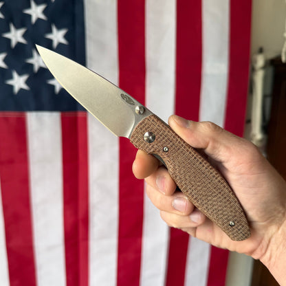 TRM ATOM LL Burlap Micarta, 3.5″ MagnaCut Blade, Made in USA