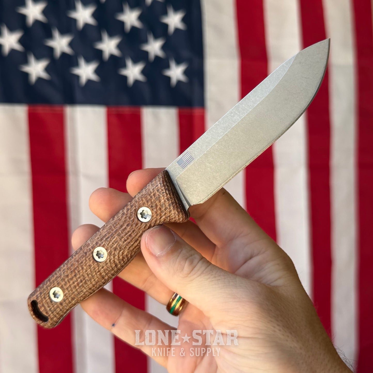 Hellbender Mudpup 4, 3.75" CPM-MagnaCut Drop Point, Burlap Micarta, Leather Sheath, Made in USA