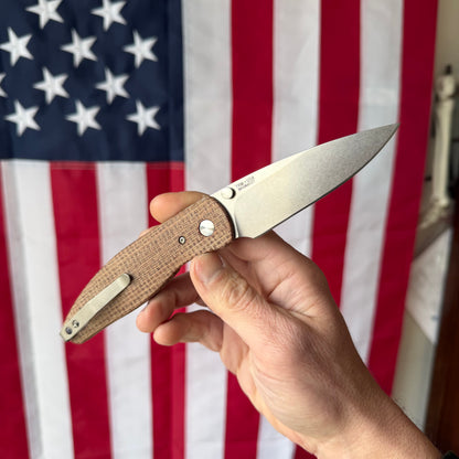 TRM ATOM LL Burlap Micarta, 3.5″ MagnaCut Blade, Made in USA