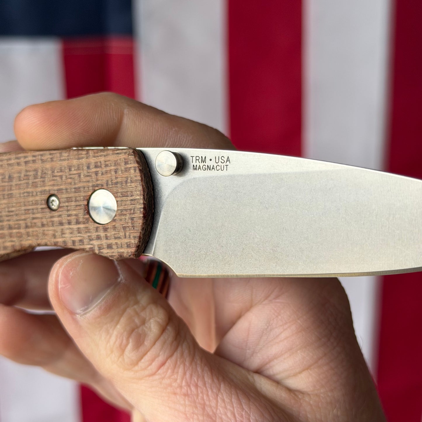 TRM ATOM LL Burlap Micarta, 3.5″ MagnaCut Blade, Made in USA