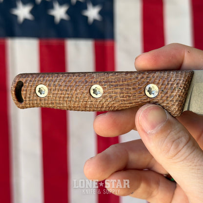 Hellbender Mudpup 4, 3.75" CPM-MagnaCut Drop Point, Burlap Micarta, Leather Sheath, Made in USA