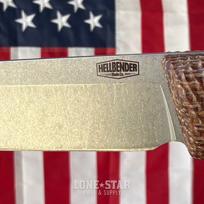 Hellbender Mudpup 4, 3.75" CPM-MagnaCut Drop Point, Burlap Micarta, Leather Sheath, Made in USA