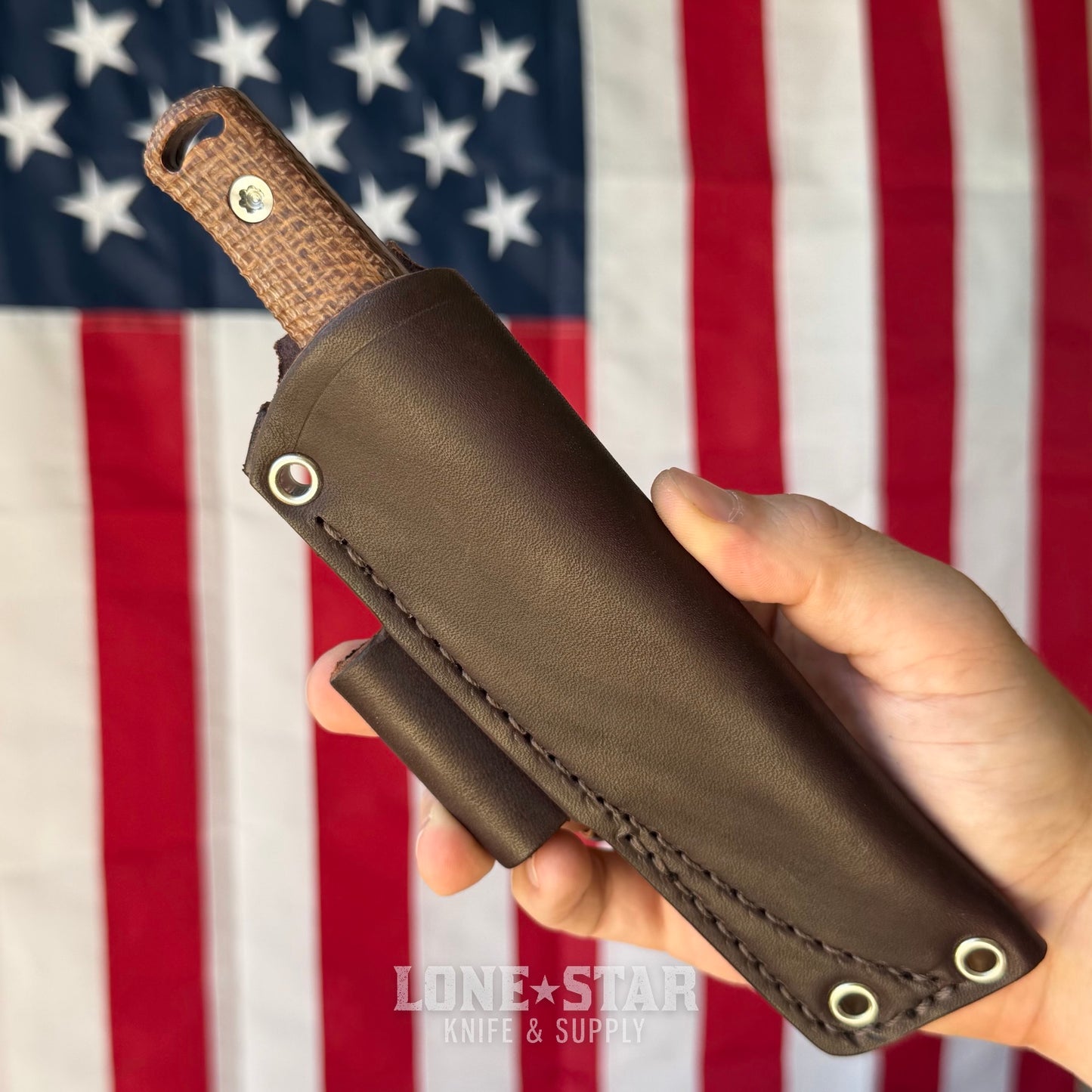 Hellbender Mudpup 4, 3.75" CPM-MagnaCut Drop Point, Burlap Micarta, Leather Sheath, Made in USA
