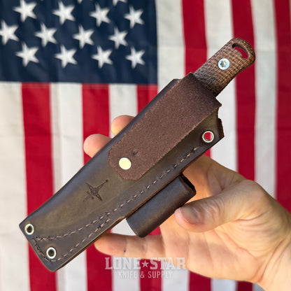 Hellbender Mudpup 4, 3.75" CPM-MagnaCut Drop Point, Burlap Micarta, Leather Sheath, Made in USA
