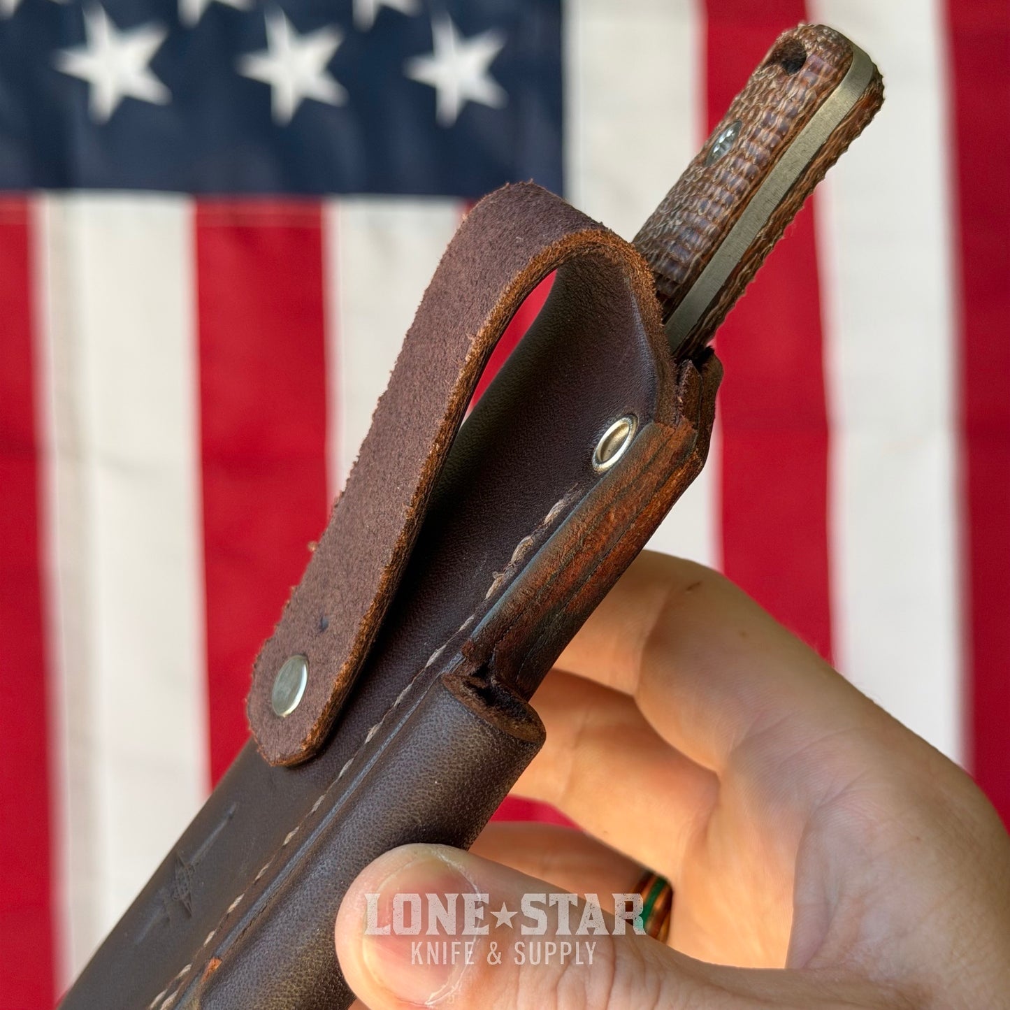 Hellbender Mudpup 4, 3.75" CPM-MagnaCut Drop Point, Burlap Micarta, Leather Sheath, Made in USA