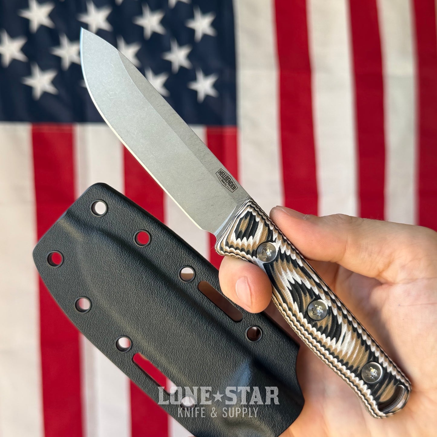 Hellbender Mudpup 4, 3.75" CPM-MagnaCut Drop Point, Multicolored G10, Kydex Sheath, Made in USA