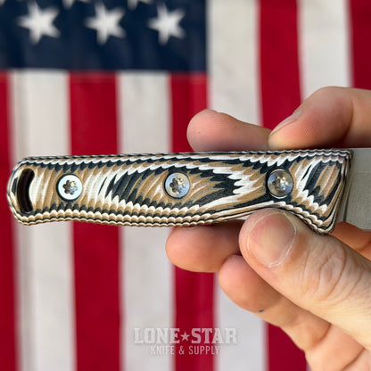 Hellbender Mudpup 4, 3.75" CPM-MagnaCut Drop Point, Multicolored G10, Leather Sheath, Made in USA