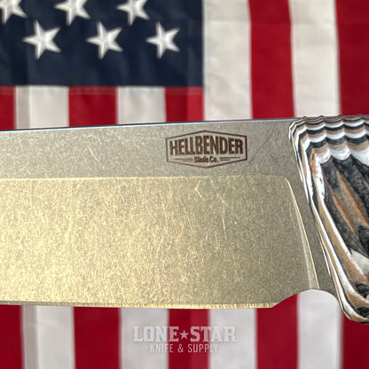 Hellbender Mudpup 4, 3.75" CPM-MagnaCut Drop Point, Multicolored G10, Leather Sheath, Made in USA