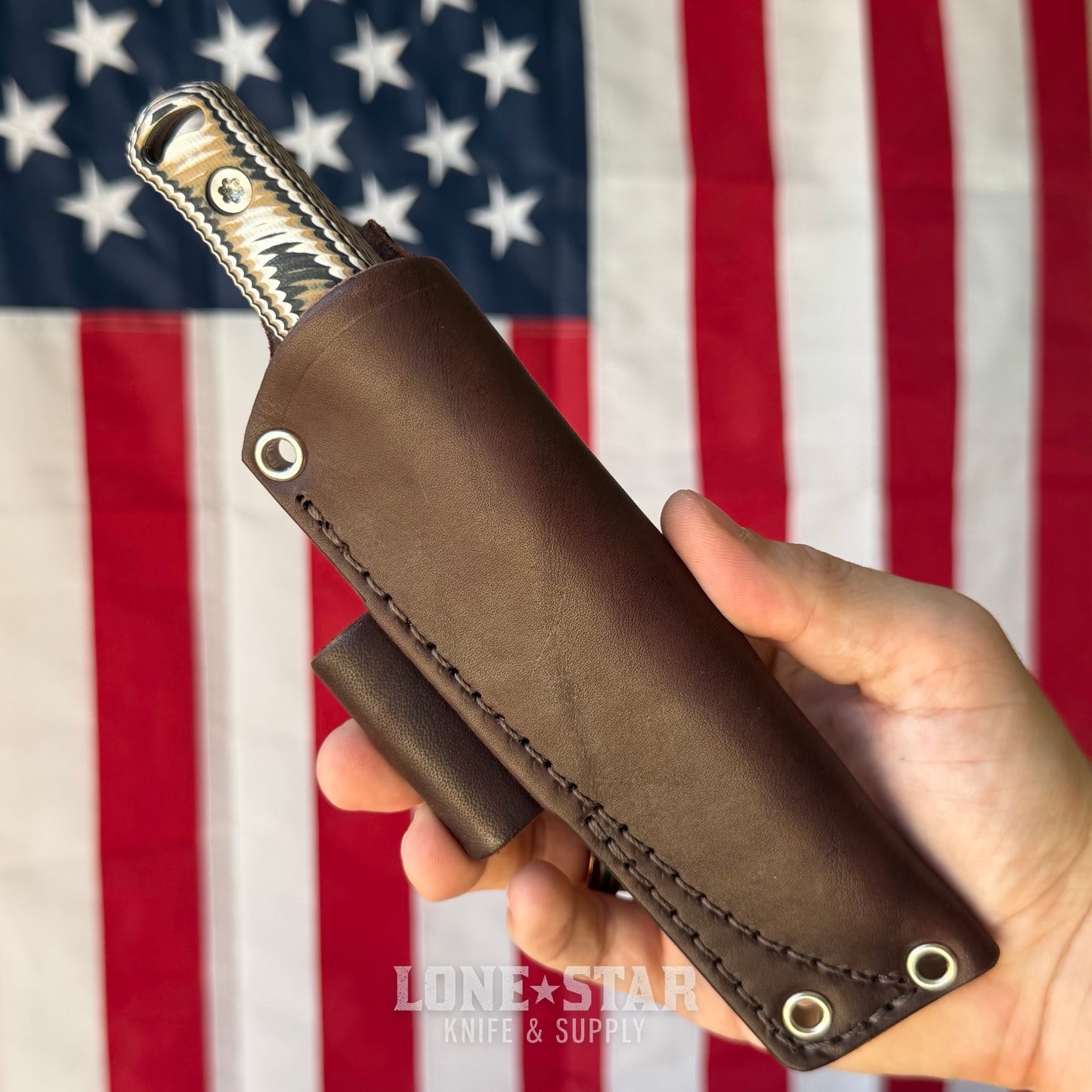 Hellbender Mudpup 4, 3.75" CPM-MagnaCut Drop Point, Multicolored G10, Leather Sheath, Made in USA