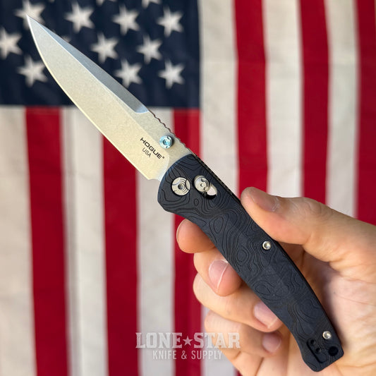 Hogue Mysto (Water) 3.4″ Drop Point Knife, Blue Canyon Richlite Handle, Stone Tumbled Blade, Made in USA (24456)