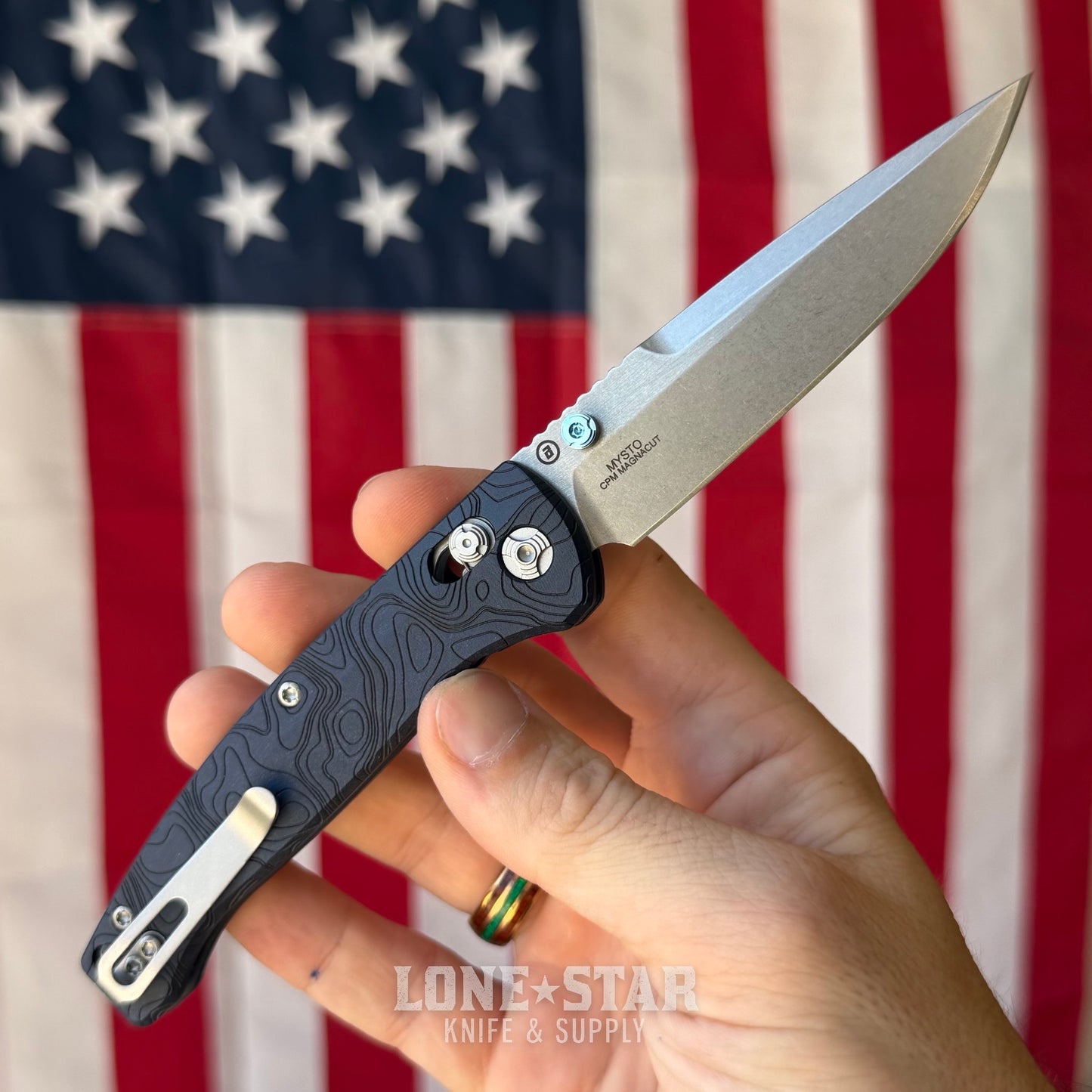 Hogue Mysto (Water) 3.4″ Drop Point Knife, Blue Canyon Richlite Handle, Stone Tumbled Blade, Made in USA (24456)
