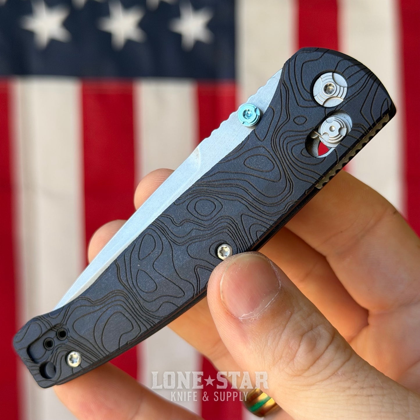 Hogue Mysto (Water) 3.4″ Drop Point Knife, Blue Canyon Richlite Handle, Stone Tumbled Blade, Made in USA (24456)