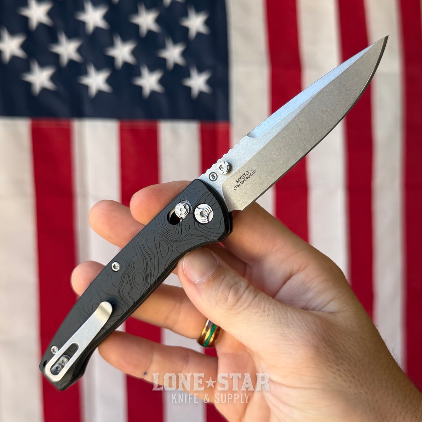 Hogue Mysto (Metal) 3.4″ Drop Point Knife, Black Diamond Richlite Handle, MagnaCut Blade, Made in USA (24457)