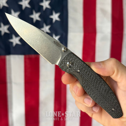 The Back Door: TRM ATOM Liner Lock - CPM-MagnaCut, Carbon Fiber 3D Sunburst, Titanium Liners - Made in USA (DLR-ATM-CF-SB) (Blem)