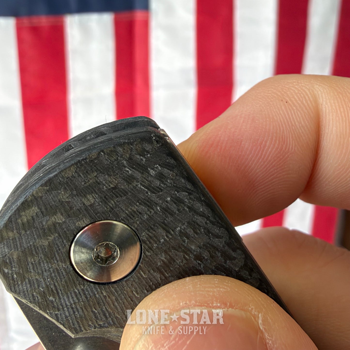 The Back Door: TRM ATOM Liner Lock - CPM-MagnaCut, Carbon Fiber 3D Sunburst, Titanium Liners - Made in USA (DLR-ATM-CF-SB) (Blem)