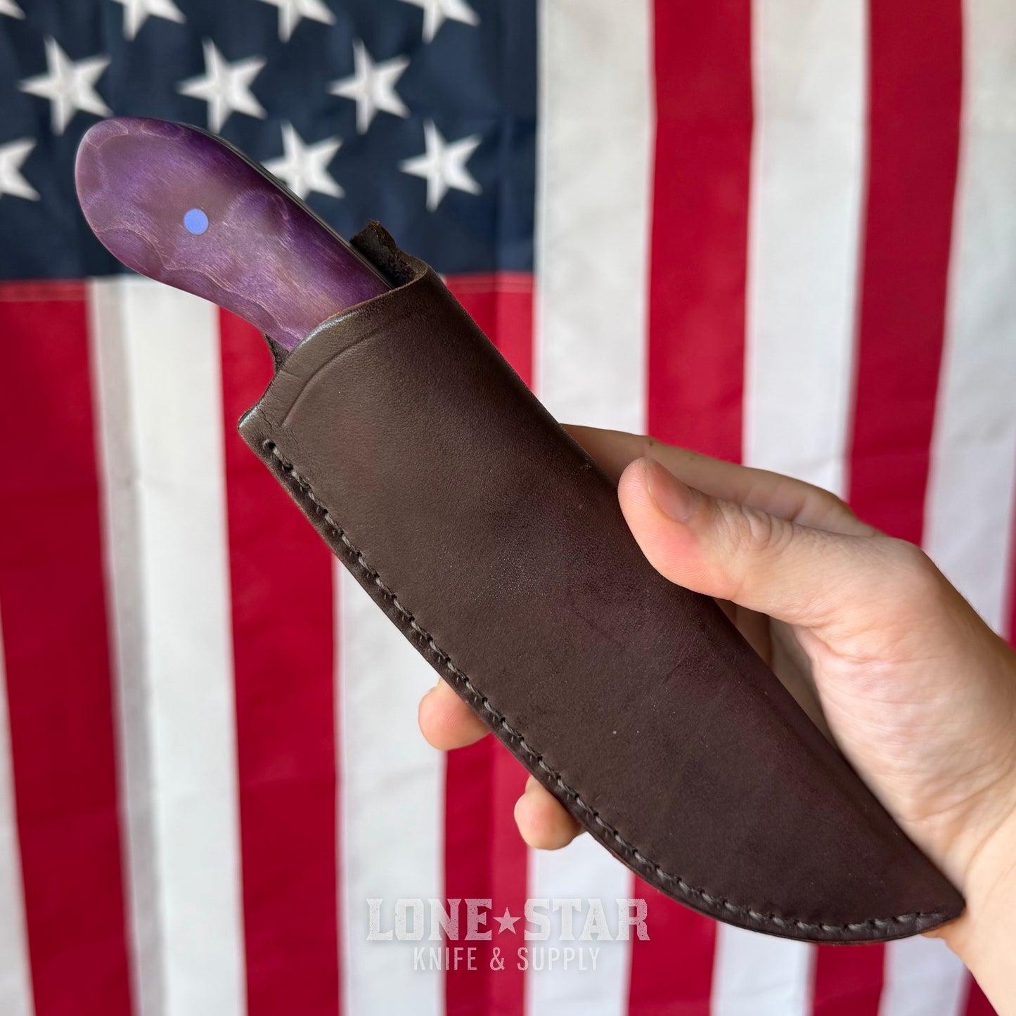 The Back Door: Bradford Guardian 4.2, 4.83" High Hardness MagnaCut Drop Point, Custom Purple Flame Maple Scales - Made in USA (Trade In & Blem)